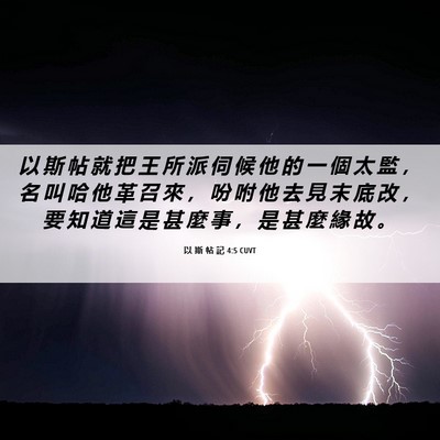Picture 06 - 以 斯 帖 記 4:5 CUVT - 以 斯 帖 就 把 王 所 派 伺 候 他 的 - Bible Verse Picture