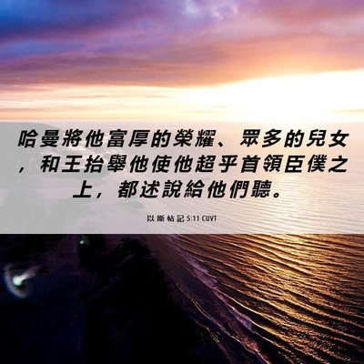 Picture 06 - 以 斯 帖 記 5:11 CUVT - 哈 曼 將 他 富 厚 的 榮 耀 、 眾 多 - Bible Verse Picture