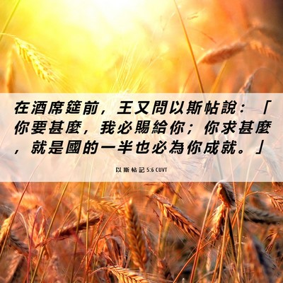 Picture 06 - 以 斯 帖 記 5:6 CUVT - 在 酒 席 筵 前 ， 王 又 問 以 斯 帖 - Bible Verse Picture