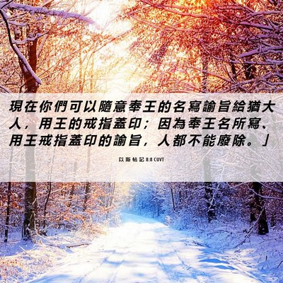 Picture 06 - 以 斯 帖 記 8:8 CUVT - 現 在 你 們 可 以 隨 意 奉 王 的 名 - Bible Verse Picture