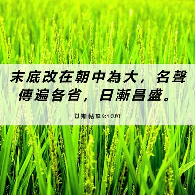 Picture 06 - 以 斯 帖 記 9:4 CUVT - 末 底 改 在 朝 中 為 大 ， 名 聲 傳 - Bible Verse Picture