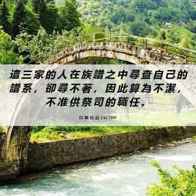 Picture 06 - 以 斯 拉 記 2:62 CUVT - 這 三 家 的 人 在 族 譜 之 中 尋 查 - Bible Verse Picture