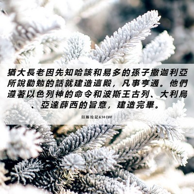 Picture 06 - 以 斯 拉 記 6:14 CUVT - 猶 大 長 老 因 先 知 哈 該 和 易 多 - Bible Verse Picture