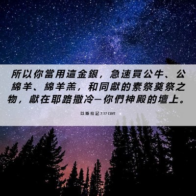 Picture 06 - 以 斯 拉 記 7:17 CUVT - 所 以 你 當 用 這 金 銀 ， 急 速 買 - Bible Verse Picture