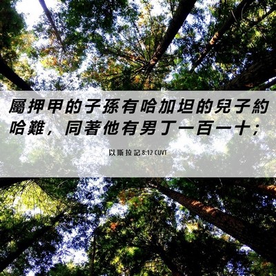 Picture 06 - 以 斯 拉 記 8:12 CUVT - 屬 押 甲 的 子 孫 有 哈 加 坦 的 兒 - Bible Verse Picture