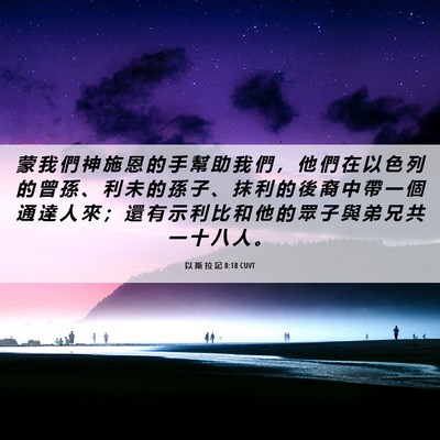 Picture 06 - 以 斯 拉 記 8:18 CUVT - 蒙 我 們 神 施 恩 的 手 幫 助 我 們 - Bible Verse Picture