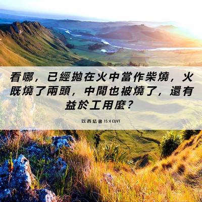 Picture 06 - 以 西 結 書 15:4 CUVT - 看 哪 ， 已 經 拋 在 火 中 當 作 柴 - Bible Verse Picture