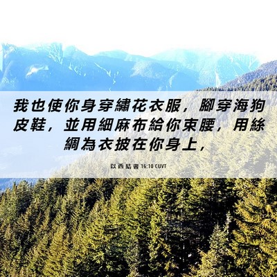 Picture 06 - 以 西 結 書 16:10 CUVT - 我 也 使 你 身 穿 繡 花 衣 服 ， 腳 - Bible Verse Picture