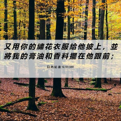 Picture 06 - 以 西 結 書 16:18 CUVT - 又 用 你 的 繡 花 衣 服 給 他 披 上 - Bible Verse Picture