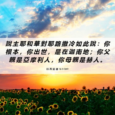 Picture 06 - 以 西 結 書 16:3 CUVT - 說 主 耶 和 華 對 耶 路 撒 冷 如 此 - Bible Verse Picture
