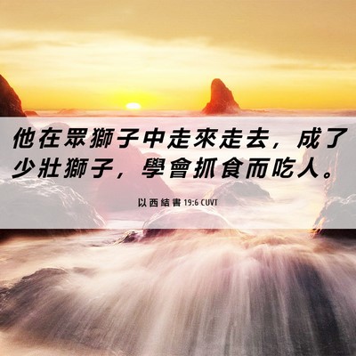 Picture 06 - 以 西 結 書 19:6 CUVT - 他 在 眾 獅 子 中 走 來 走 去 ， 成 - Bible Verse Picture