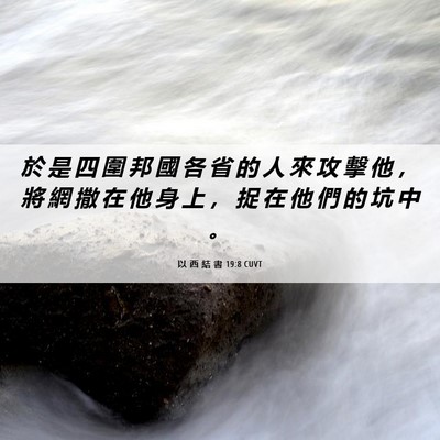 Picture 06 - 以 西 結 書 19:8 CUVT - 於 是 四 圍 邦 國 各 省 的 人 來 攻 - Bible Verse Picture