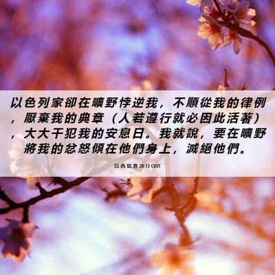 Picture 06 - 以 西 結 書 20:13 CUVT - 以 色 列 家 卻 在 曠 野 悖 逆 我 ， - Bible Verse Picture