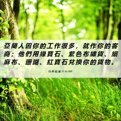 Picture 06 - 以 西 結 書 27:16 CUVT - 亞 蘭 人 因 你 的 工 作 很 多 ， 就 - Bible Verse Picture