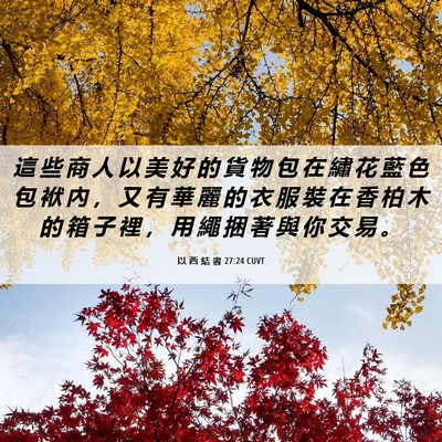 Picture 06 - 以 西 結 書 27:24 CUVT - 這 些 商 人 以 美 好 的 貨 物 包 在 - Bible Verse Picture