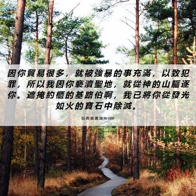 Picture 06 - 以 西 結 書 28:16 CUVT - 因 你 貿 易 很 多 ， 就 被 強 暴 的 - Bible Verse Picture