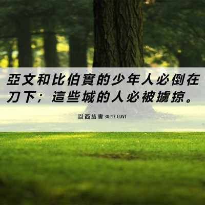 Picture 06 - 以 西 結 書 30:17 CUVT - 亞 文 和 比 伯 實 的 少 年 人 必 倒 - Bible Verse Picture