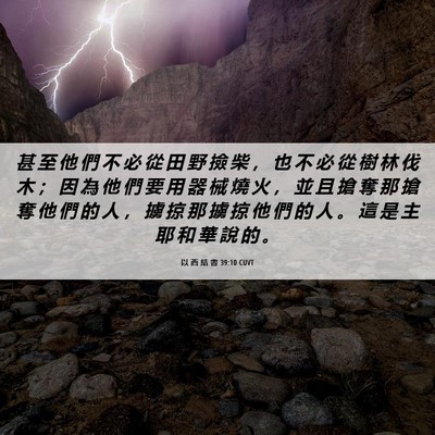 Picture 06 - 以 西 結 書 39:10 CUVT - 甚 至 他 們 不 必 從 田 野 撿 柴 ， - Bible Verse Picture