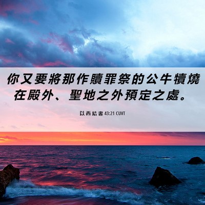 Picture 06 - 以 西 結 書 43:21 CUVT - 你 又 要 將 那 作 贖 罪 祭 的 公 牛 - Bible Verse Picture