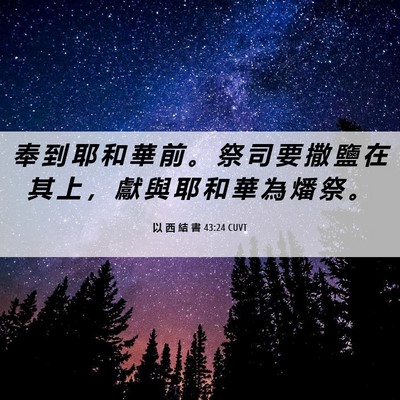 Picture 06 - 以 西 結 書 43:24 CUVT - 奉 到 耶 和 華 前 。 祭 司 要 撒 鹽 - Bible Verse Picture