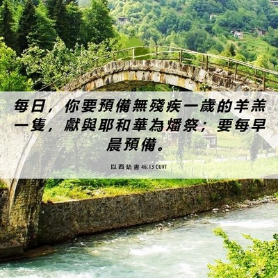 Picture 06 - 以 西 結 書 46:13 CUVT - 每 日 ， 你 要 預 備 無 殘 疾 一 歲 - Bible Verse Picture