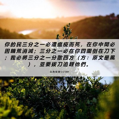 Picture 06 - 以 西 結 書 5:12 CUVT - 你 的 民 三 分 之 一 必 遭 瘟 疫 而 - Bible Verse Picture