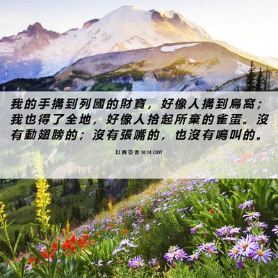 Picture 06 - 以 賽 亞 書 10:14 CUVT - 我 的 手 搆 到 列 國 的 財 寶 ， 好 - Bible Verse Picture