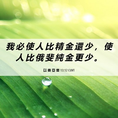 Picture 06 - 以 賽 亞 書 13:12 CUVT - 我 必 使 人 比 精 金 還 少 ， 使 人 - Bible Verse Picture