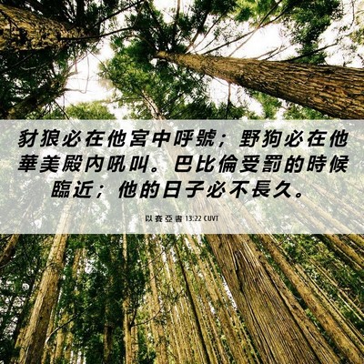 Picture 06 - 以 賽 亞 書 13:22 CUVT - 豺 狼 必 在 他 宮 中 呼 號 ； 野 狗 - Bible Verse Picture