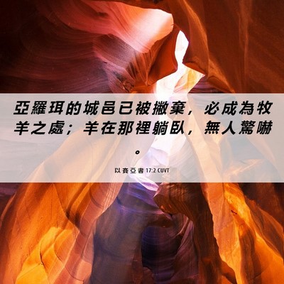 Picture 06 - 以 賽 亞 書 17:2 CUVT - 亞 羅 珥 的 城 邑 已 被 撇 棄 ， 必 - Bible Verse Picture