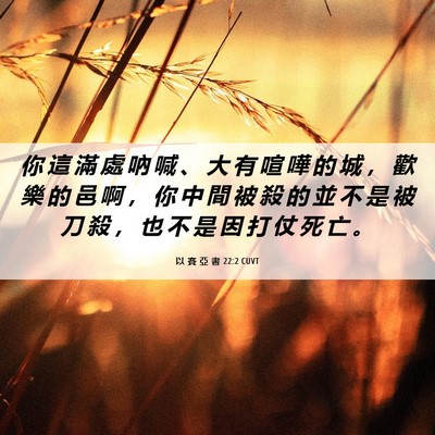 Picture 06 - 以 賽 亞 書 22:2 CUVT - 你 這 滿 處 吶 喊 、 大 有 喧 嘩 的 - Bible Verse Picture