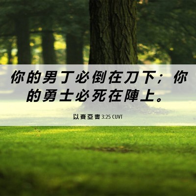 Picture 06 - 以 賽 亞 書 3:25 CUVT - 你 的 男 丁 必 倒 在 刀 下 ； 你 的 - Bible Verse Picture