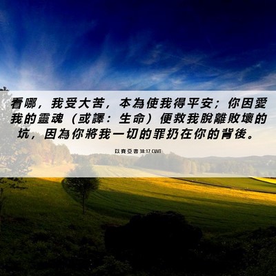 Picture 06 - 以 賽 亞 書 38:17 CUVT - 看 哪 ， 我 受 大 苦 ， 本 為 使 我 - Bible Verse Picture