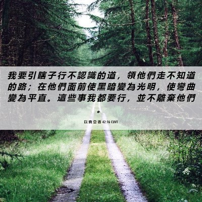 Picture 06 - 以 賽 亞 書 42:16 CUVT - 我 要 引 瞎 子 行 不 認 識 的 道 ， - Bible Verse Picture