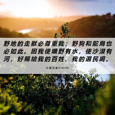 Picture 06 - 以 賽 亞 書 43:20 CUVT - 野 地 的 走 獸 必 尊 重 我 ； 野 狗 - Bible Verse Picture