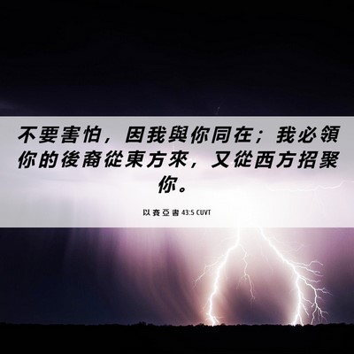 Picture 06 - 以 賽 亞 書 43:5 CUVT - 不 要 害 怕 ， 因 我 與 你 同 在 ； - Bible Verse Picture