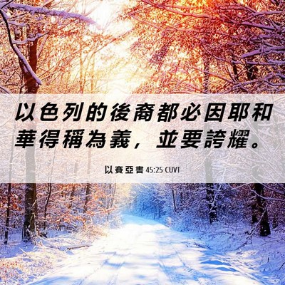 Picture 06 - 以 賽 亞 書 45:25 CUVT - 以 色 列 的 後 裔 都 必 因 耶 和 華 - Bible Verse Picture