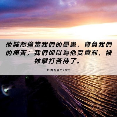 Picture 06 - 以 賽 亞 書 53:4 CUVT - 他 誠 然 擔 當 我 們 的 憂 患 ， 背 - Bible Verse Picture