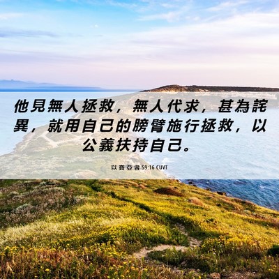 Picture 06 - 以 賽 亞 書 59:16 CUVT - 他 見 無 人 拯 救 ， 無 人 代 求 ， - Bible Verse Picture