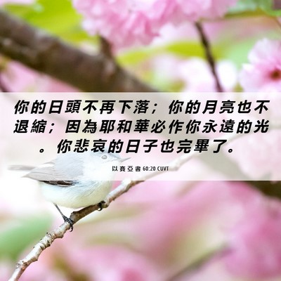 Picture 06 - 以 賽 亞 書 60:20 CUVT - 你 的 日 頭 不 再 下 落 ； 你 的 月 - Bible Verse Picture