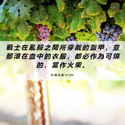 Picture 06 - 以 賽 亞 書 9:5 CUVT - 戰 士 在 亂 殺 之 間 所 穿 戴 的 盔 - Bible Verse Picture