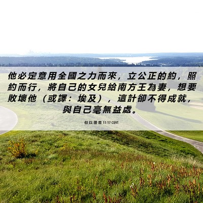 Picture 06 - 但 以 理 書 11:17 CUVT - 他 必 定 意 用 全 國 之 力 而 來 ， - Bible Verse Picture