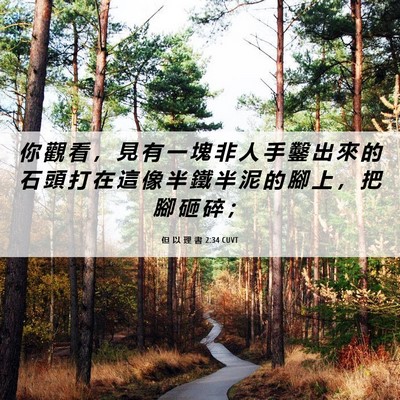 Picture 06 - 但 以 理 書 2:34 CUVT - 你 觀 看 ， 見 有 一 塊 非 人 手 鑿 - Bible Verse Picture