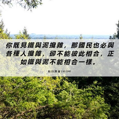 Picture 06 - 但 以 理 書 2:43 CUVT - 你 既 見 鐵 與 泥 攙 雜 ， 那 國 民 - Bible Verse Picture