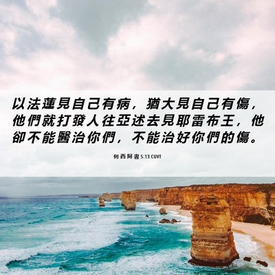 Picture 06 - 何 西 阿 書 5:13 CUVT - 以 法 蓮 見 自 己 有 病 ， 猶 大 見 - Bible Verse Picture