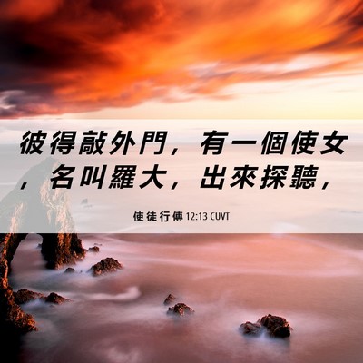 Picture 06 - 使 徒 行 傳 12:13 CUVT - 彼 得 敲 外 門 ， 有 一 個 使 女 ， - Bible Verse Picture