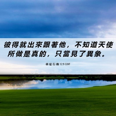 Picture 06 - 使 徒 行 傳 12:9 CUVT - 彼 得 就 出 來 跟 著 他 ， 不 知 道 - Bible Verse Picture