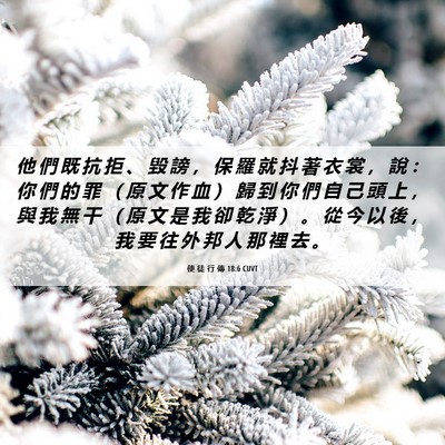 Picture 06 - 使 徒 行 傳 18:6 CUVT - 他 們 既 抗 拒 、 毀 謗 ， 保 羅 就 - Bible Verse Picture