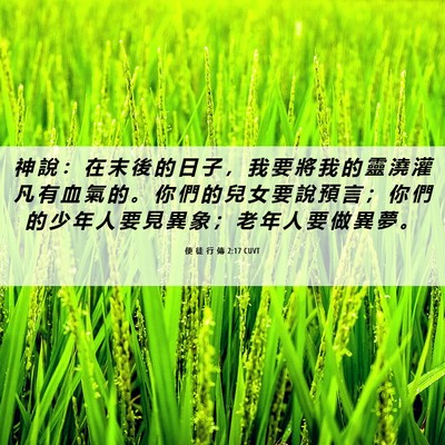 Picture 06 - 使 徒 行 傳 2:17 CUVT - 神 說 ： 在 末 後 的 日 子 ， 我 要 - Bible Verse Picture