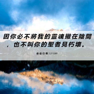 Picture 06 - 使 徒 行 傳 2:27 CUVT - 因 你 必 不 將 我 的 靈 魂 撇 在 陰 - Bible Verse Picture